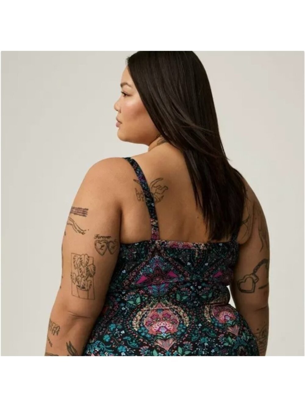 Torrid Wireless Plunge One-Piece Swimsuit plus Size 1x NWT Black & multicolored - Picture 4 of 11